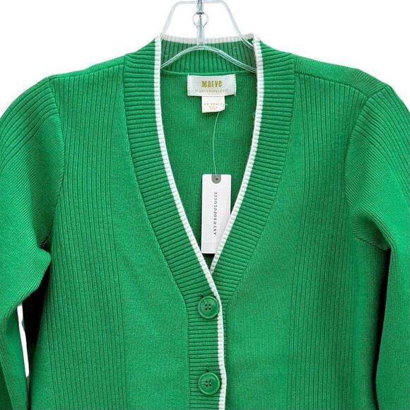 Anthropologie Green V-Neck Cardigan Sweater Womens XXS Button Up Long Sleeve NWT - Picture 3 of 10